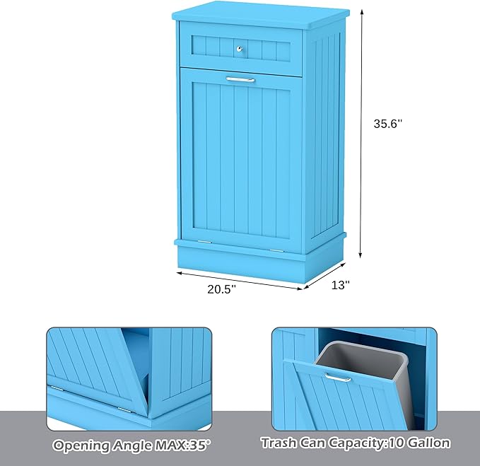 Betterhood Tilt Out Trash Cabinet 10 Gallon Wooden Free Standing Laundry Sorter - Image 3