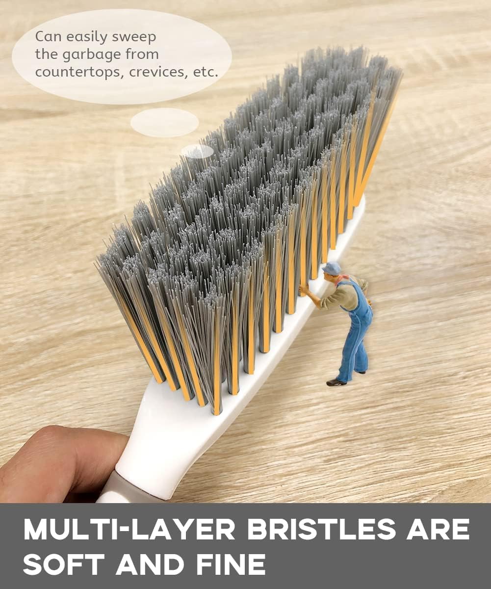 Dust Pan, Dustpan and Brush Set, Small Dust Pan and Brush Set, Hand Broom and Dustpan Set for Home, Handheld Angled Dust Pans and Brooms are Daily Cleaning Tools.Beige Brown