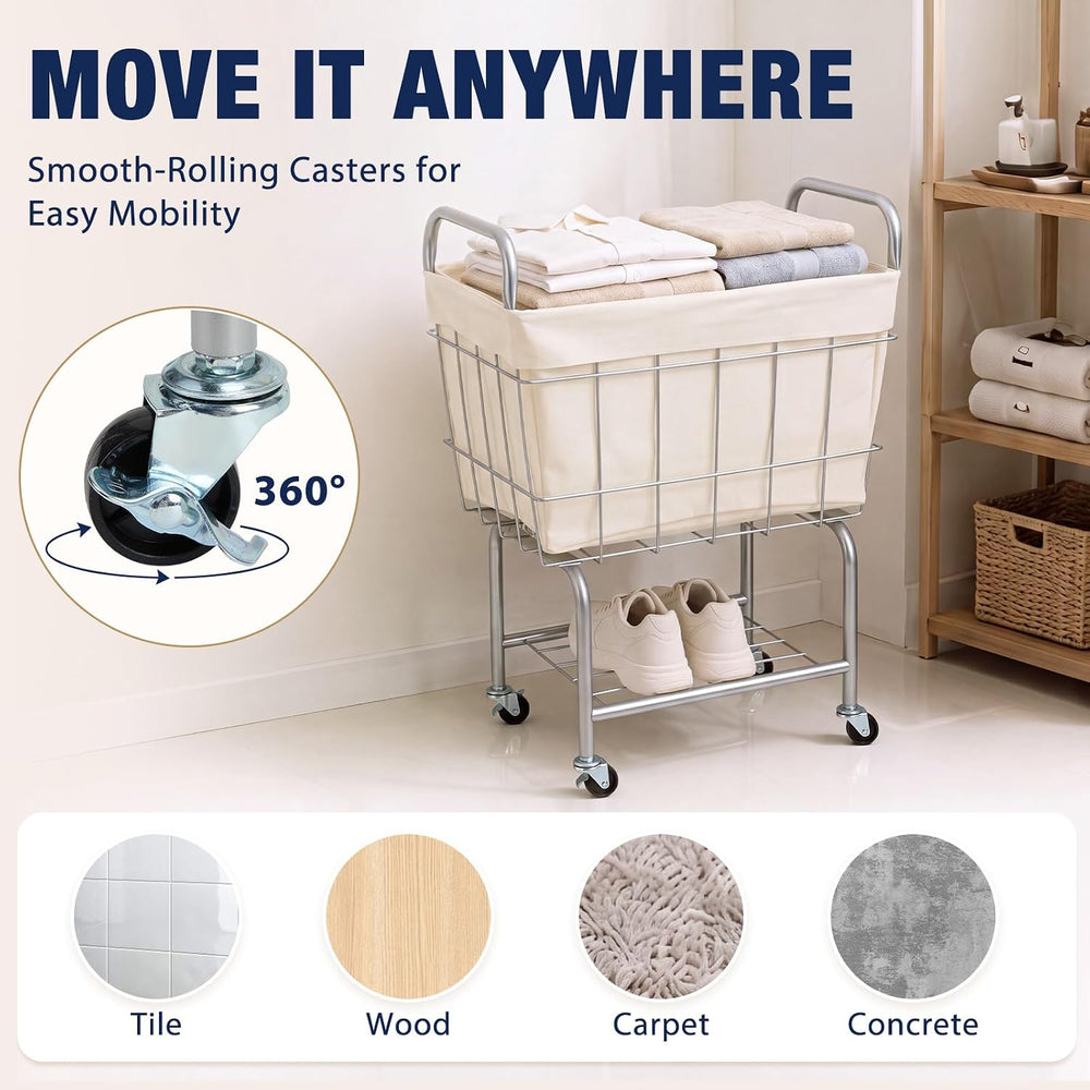 Rolling Laundry Basket with Wheels 26" Height Metal 2-Tier Cart