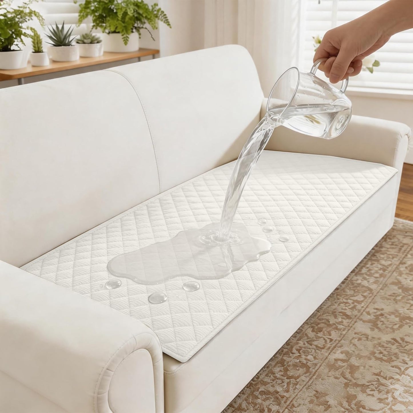 ALIECOM Waterproof Couch Covers for Dogs Sofa Cover Washable Non Slip Couch Covers for 3 Cushion Sofa Pet Friendly Soft Fuzzy Thick Sofa Slipcovers Furniture Protector (Ivory White, 27.5x82.6in)