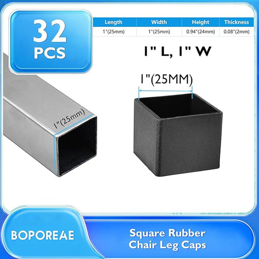 32 Pcs 1" x 1" Square Rubber Chair Leg Caps, PVC Table Leg Covers, Flexible & - Image 2