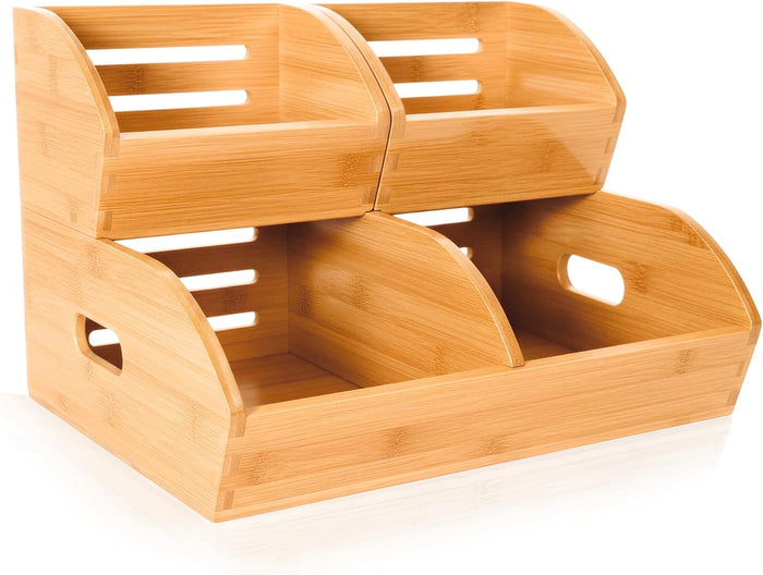 Stackable Bamboo Produce Storage Bin with Ventilation & Handles
