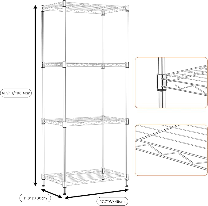 4 Tiers Shelf Metal Storage Shelves Wire Rack Closet Organizers