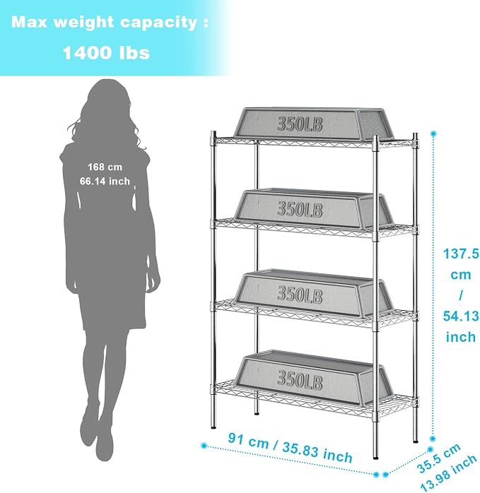 Auslar 4-Shelf Storage Wire Shelves Heavy Duty 4 Tiers Standing Shelving Units - Image 3
