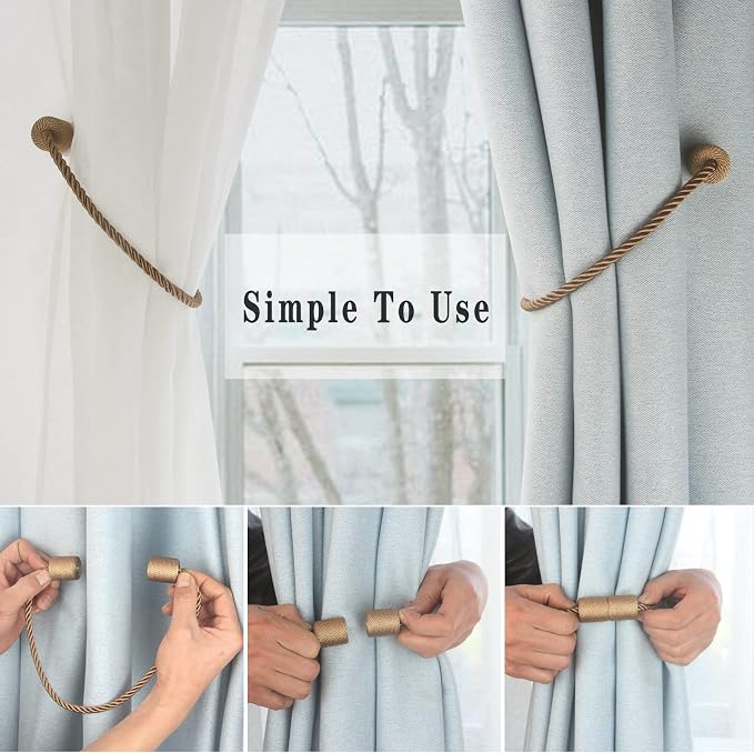Magnetic Curtain Tiebacks 4 Pack Khaki Curtain Rope Tieback Curtain Holders - Image 3