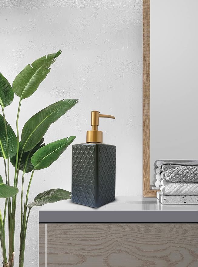 Gold Soap Dispenser for Bathroom, Retro Black Square Lotion Dispenser, - Image 3