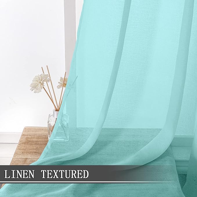 Tollpiz Sheer Curtains Linen Textured Living Room Curtain Sheers Light - Image 2