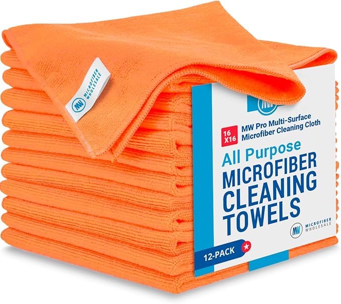 MW Pro Microfiber Cleaning Cloth | Orange | 12 Pack | 16” x 16” | All Purpose by MicrofiberWholesale