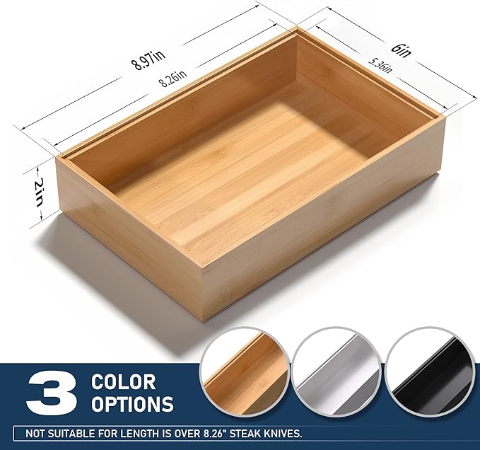 Silverware Tray for Drawer, Stackable Kitchen Bamboo Drawer Organizer 9" x 6" x - Image 6