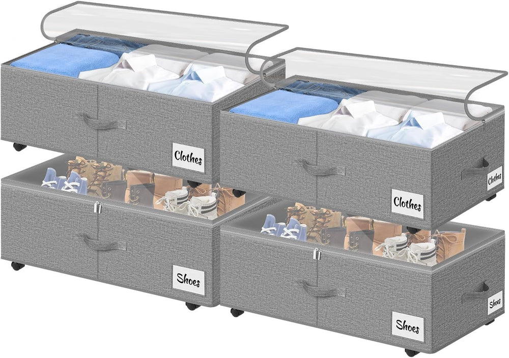 Under Bed Storage with Wheels, 4-Pack 10" Height XXL 75L Rolling Storage...