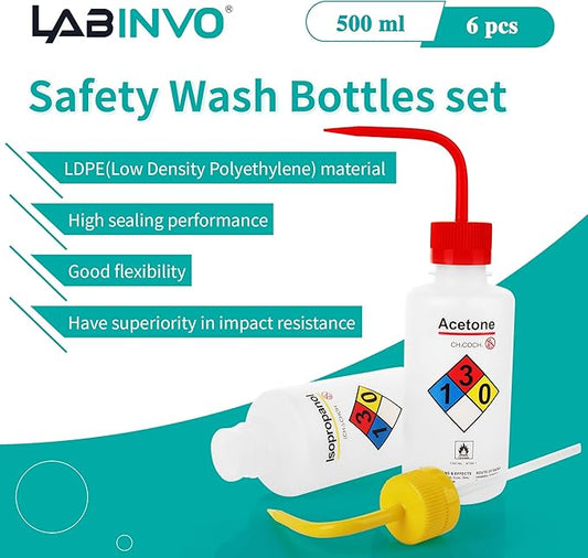 Safety Wash Bottles, Printed Acetone, Ethyl Alcohol, Isopropanol, Distilled - Image 2
