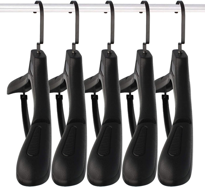 DEDU Suit Hangers for Men 15 Pack, Jacket Hangers Plastic Extra Wide Shoulder 17.7" No Bumper Portable,Heavy Duty with Pant Bar for Suit, Pant, Sweater, Coat and Sport Clothe (Black)