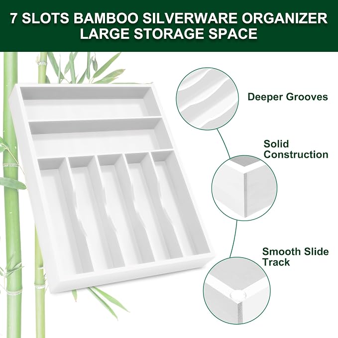 Bellsal White Utensil Organizer 12.5 Inch Silverware Tray - Image 4