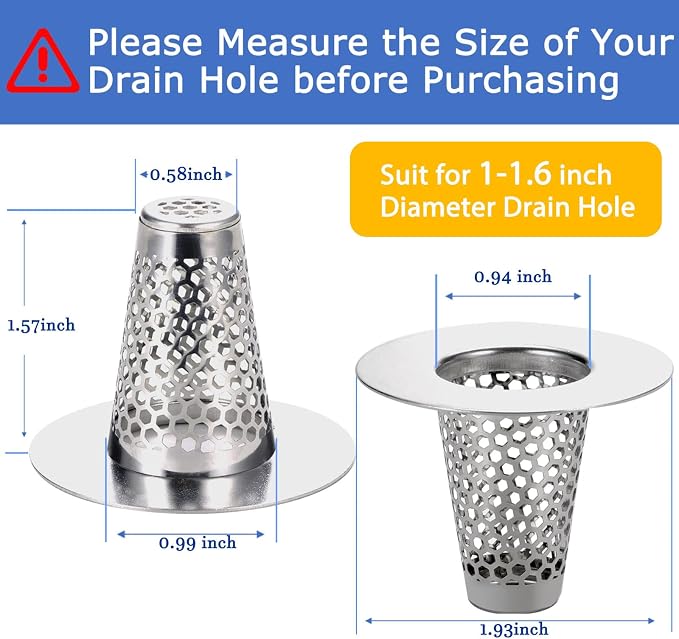 Bathroom Sink Drain Strainers for 1.1"-1.6" Depth Than 1.6" Drain Hole Catcher - Image 2