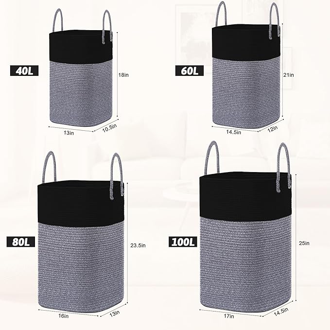 Laundry Basket, Woven Cotton Rope Laundry Hamper, Versatile Storage - Image 3