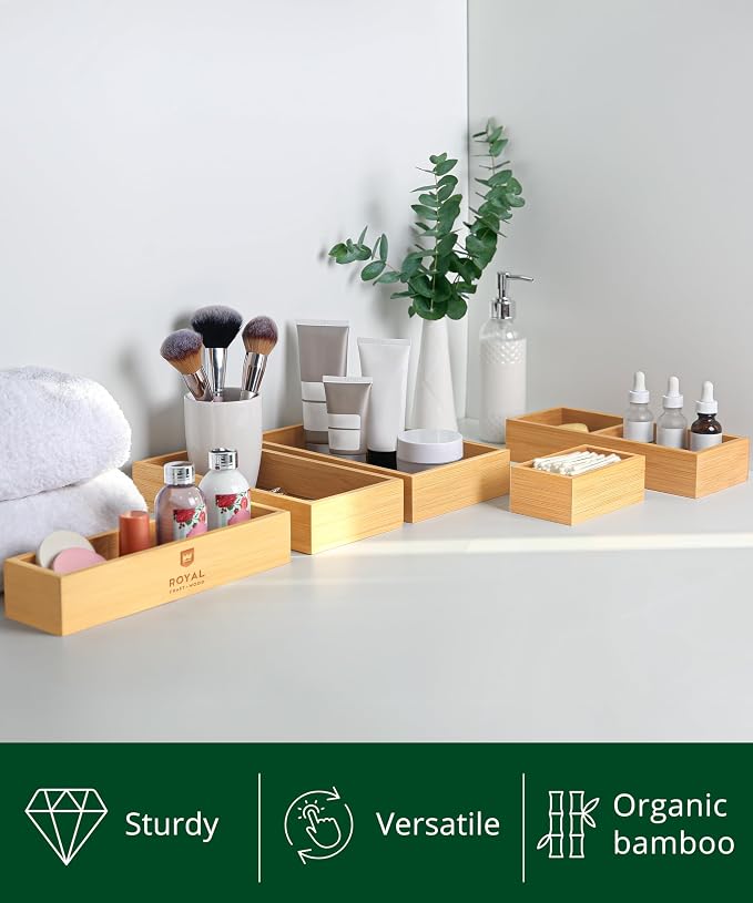 ROYAL CRAFT WOOD 5-Piece Bamboo Drawer Organizer Set – Multi-Use Storage Trays