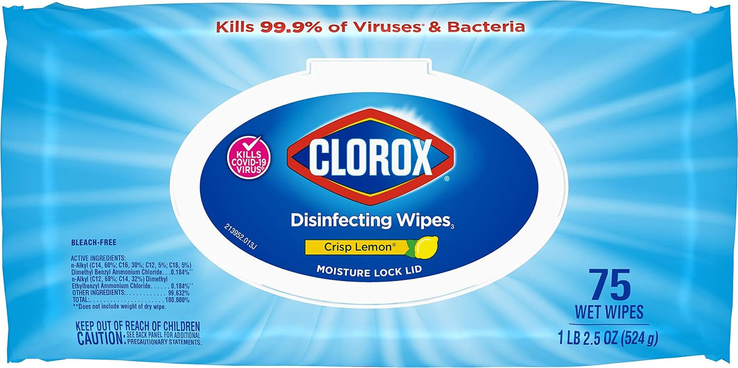 Clorox Disinfecting Wipes, Bleach Free Cleaning Wipes, Household Essentials, Dorm Room Essentials, 75 Wipes, Pack Of 3, Fresh Scent (Package May Vary)