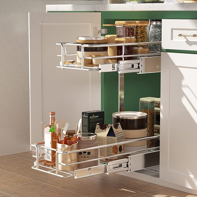 LOVMOR 2 Tier Individual Pull Out Cabinet Organizer 7½" W x 21½" D, Slide Out - Image 2