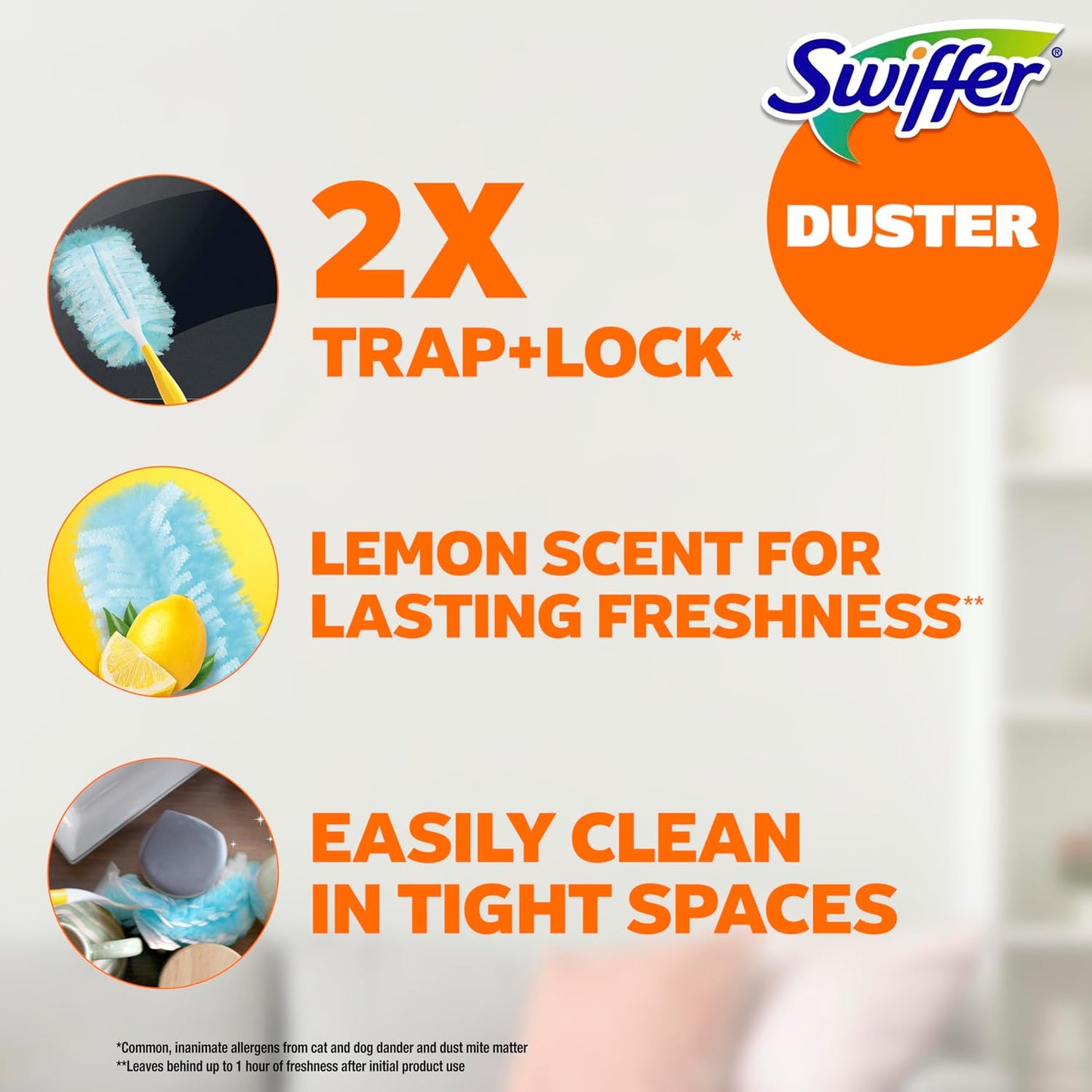 Dusters Refill for Cleaning, Feather & Microfiber Duster Disposable Alternative, for Dusting Furniture, Blinds, Ceiling Fans, Walls, Helps Remove Allergens, New Lemon Scent, 18ct