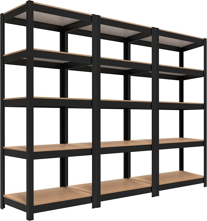 HOMEDANT House Black 5 Tier 24.4" W Laminated Metal Shelving Unit Adjustable by TheBestOrganizingSolution