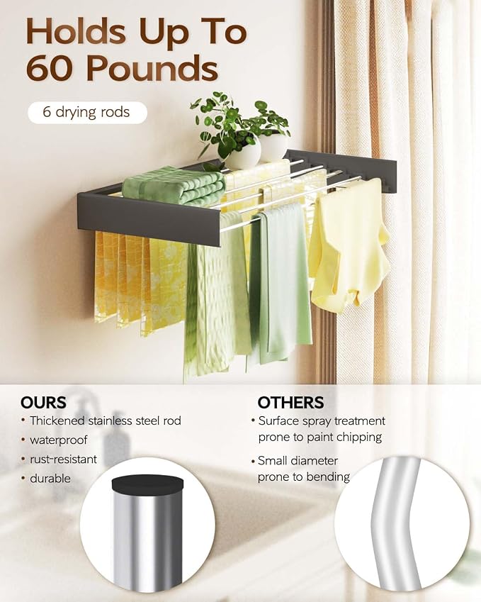 Wall Mounted Clothes Drying Rack 40", Foldable Wall Mount Laundry Rack Folding - Image 3