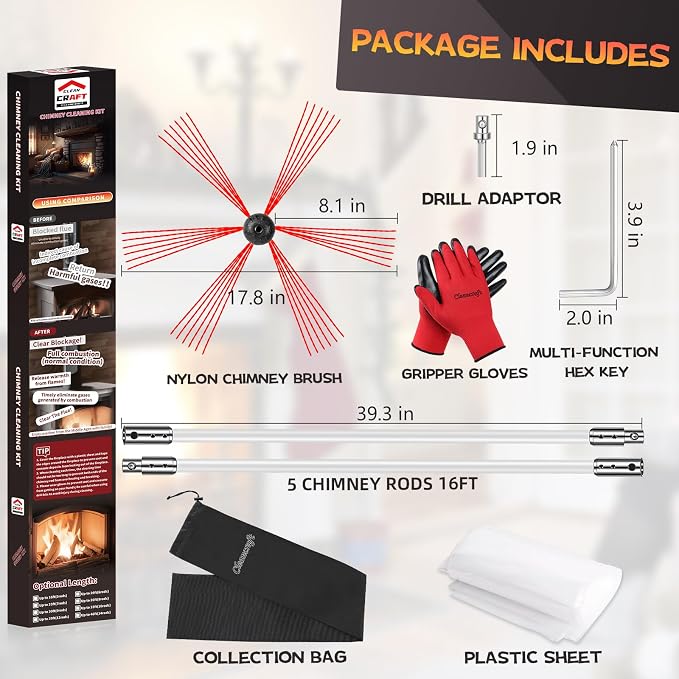 16 Feet Chimney Sweep Kit, Chimney Cleaning Kit - Image 2