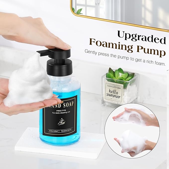 Luxspire Foaming Soap Dispenser, Glass Foam Pump Soap Dispenser, Non-Slip Hand - Image 2