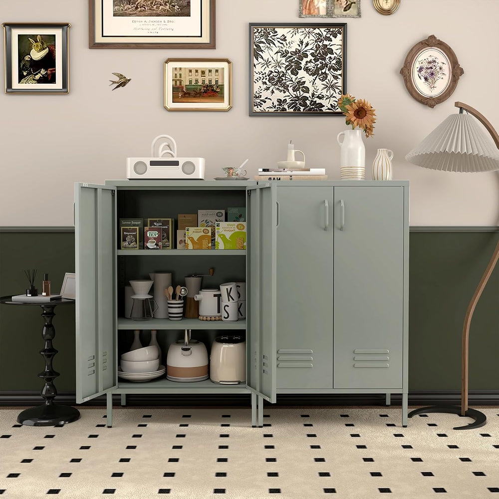 IRONFFICE Metal Cabinet with Doors and Shelves,Steel Entryway Storage Cabinet...