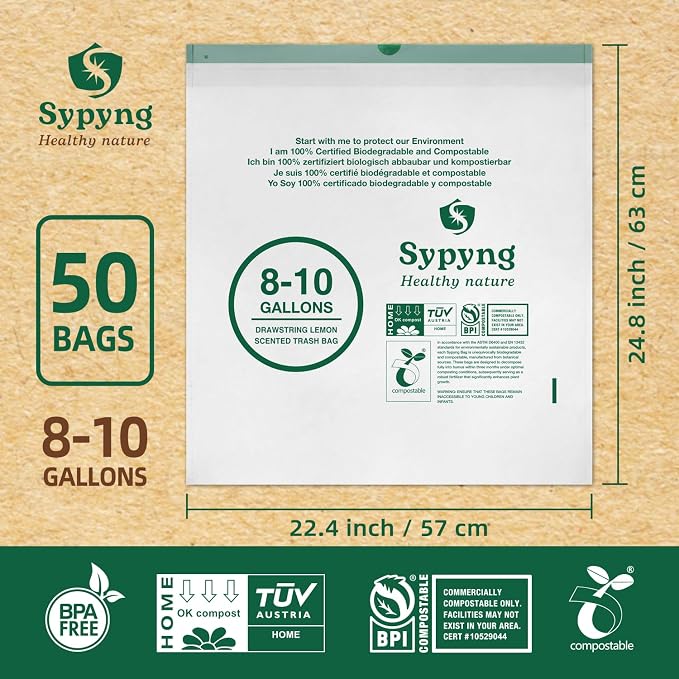 Compostable Kitchen Trash Bags 8-10 Gallon – Heavy-Duty 1.1 Mil, 100% - Image 3