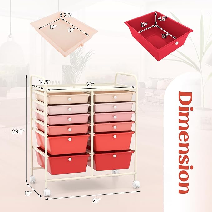 GOFLAME 12-Drawer Rolling Storage Cart, Mobile Utility Cart - Image 3
