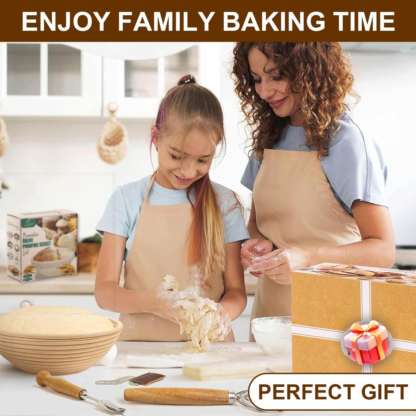 Sourdough Starter Kit, Banneton Bread Proofing Basket Set with Glass Starter Jar, 9" Round & 10" Oval Proving Basket Supplies, Complete Sourdough Bread Baking Tools Kit Gift for Bakers Women