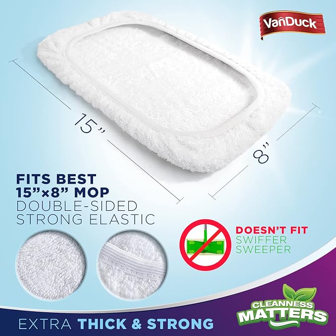 VanDuck 100% Cotton Terry Mop Pads 15x8 Inches 3-Pack, Terry Cloth Mop Covers - Image 2
