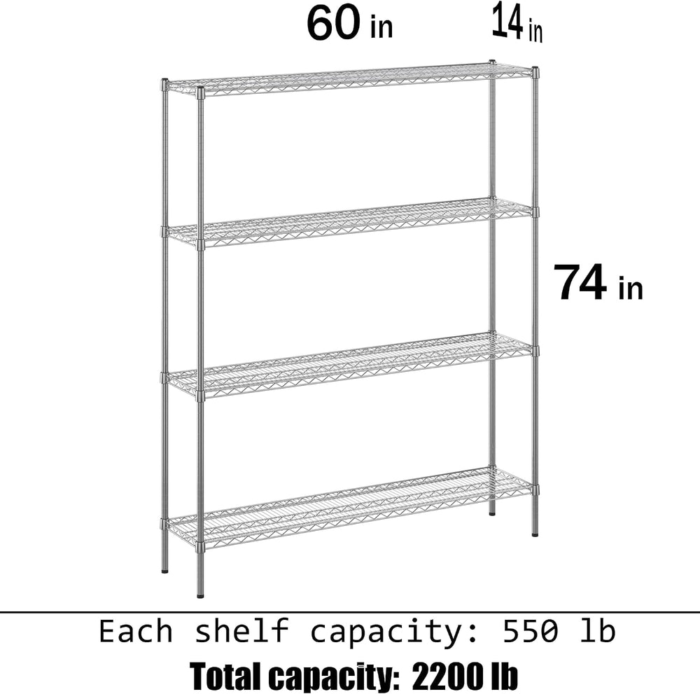 14" Deep x 60" Wide x 74" Height Wire Shelving Kit | 4-Tier | ...