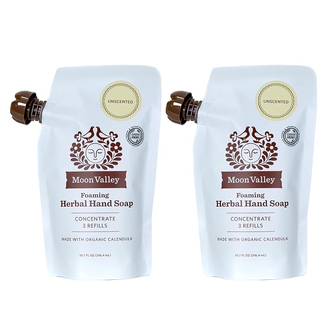 Moon Valley Foaming Hand Soap Refill Pouch, Two-Pack Unscented Soap, Vegan and by MoonValleyOrganics
