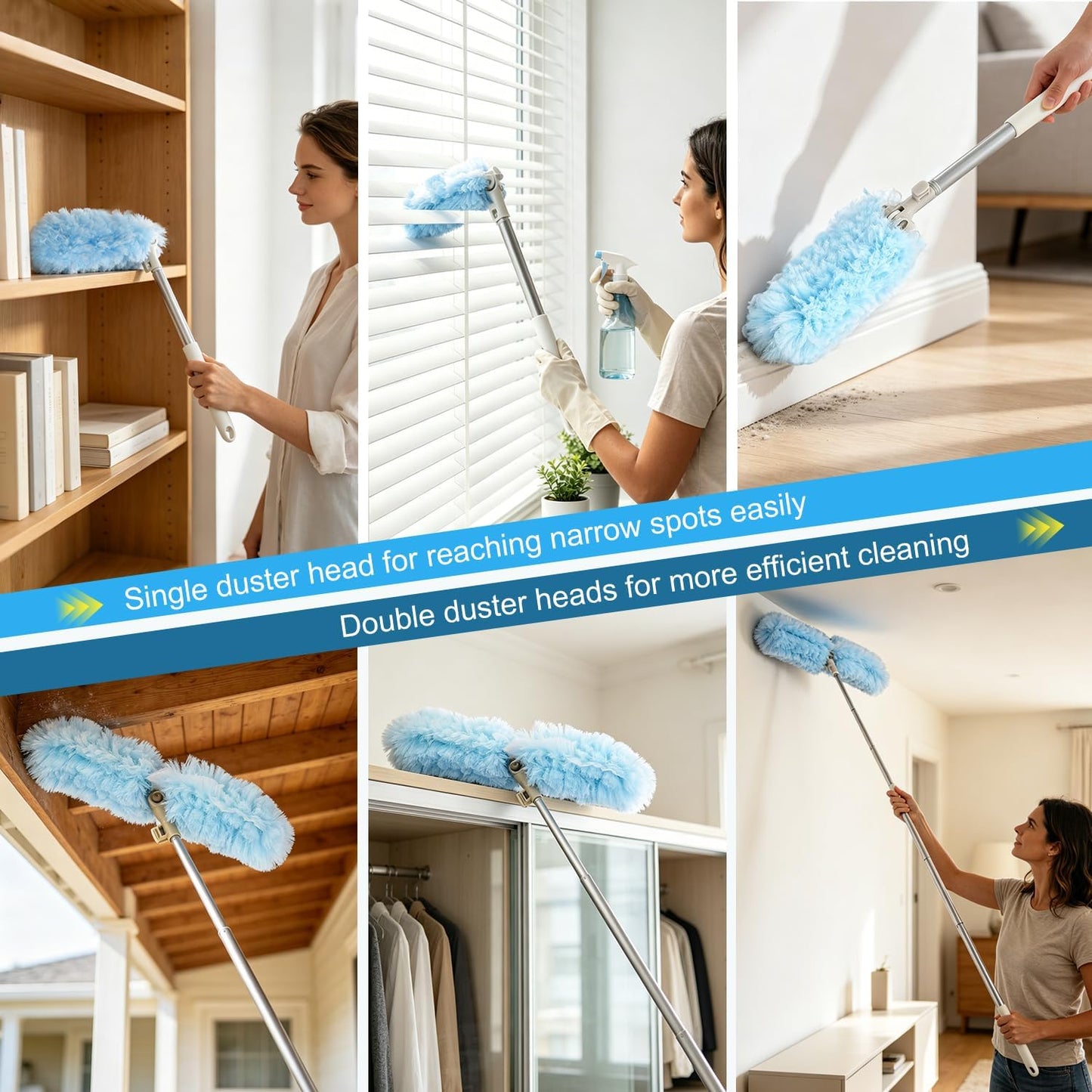 Duster Kit with 6 Ft Extendable Handle & 20 Refills - Long Reach Microfiber Dusters for Cleaning High Ceilings, Fans, Blinds,Wall - Traps 4X More Dust - Complete Dusting Wand for Home Office