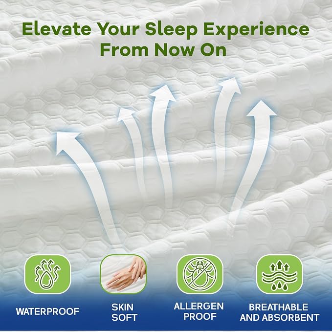 Premium Tencel Twin Size Mattress Protector in White, Natural and Skin Soft - Image 4