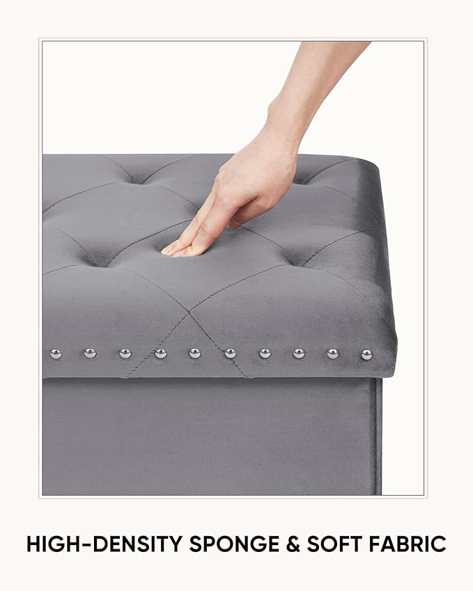 Velvet Storage Ottoman Bench, 43.3" Folding Ottoman