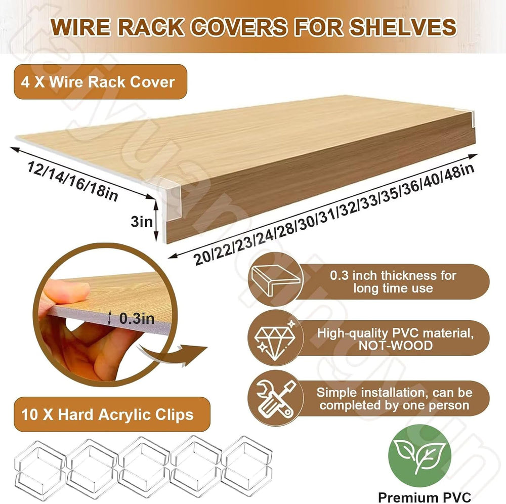Wire Shelf Cover 16x48 inch, 4Pcs White Shelf Covers for Wire Shelving, 3in T...