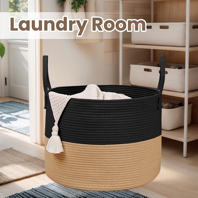Woven Blanket Basket, 115L Large Rope Storage Bin - Image 7