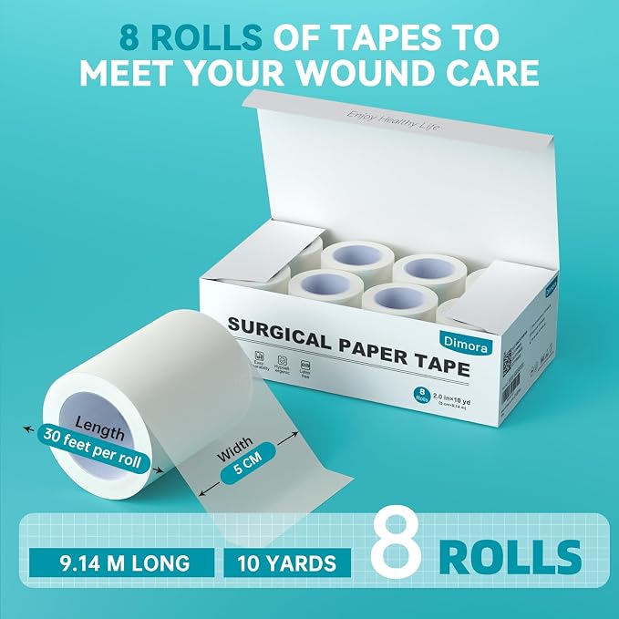 Dimora Soft Paper Surgical Tape 8 Rolls- Hypoallergenic Medical Tape - Image 2