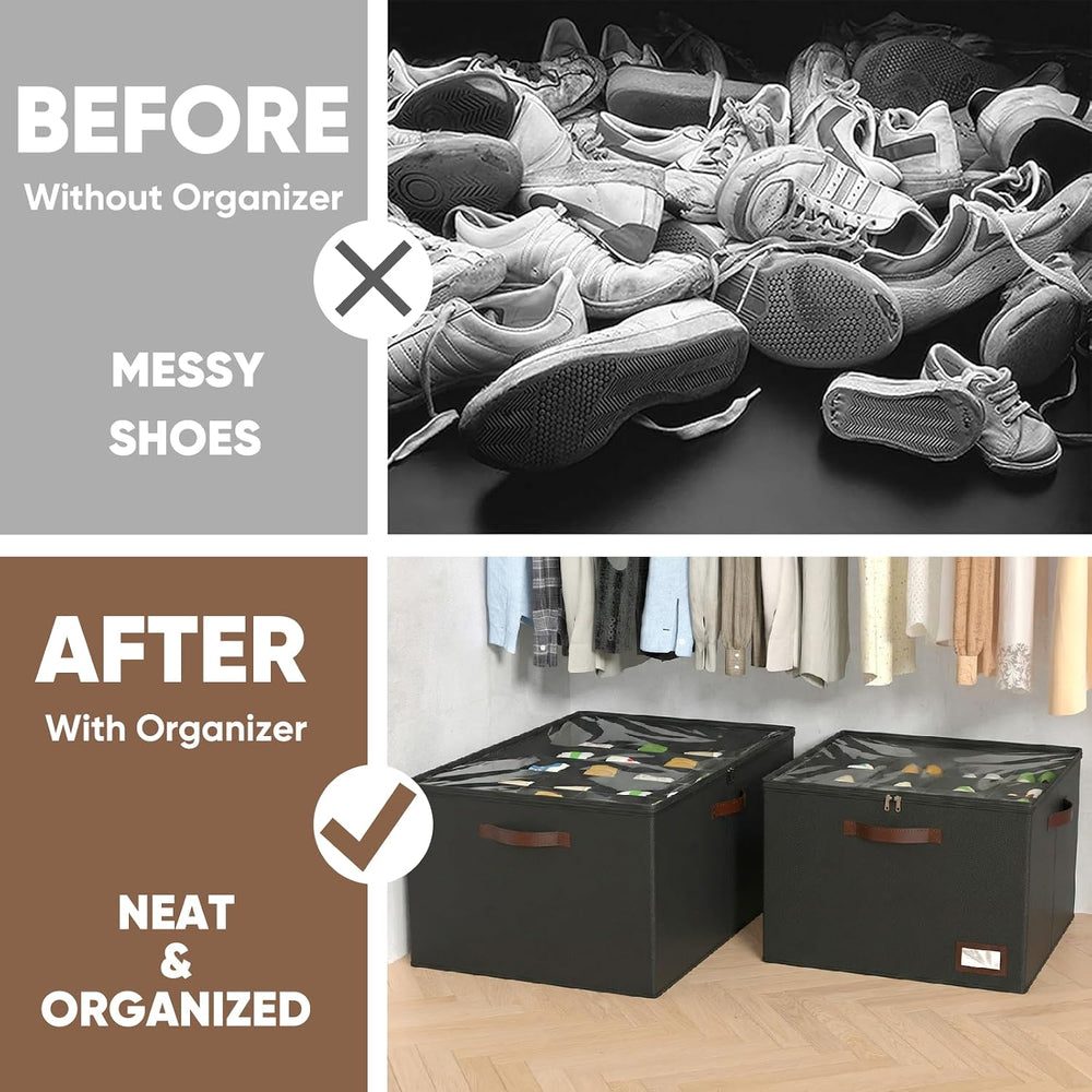 OIAHOMY 2 Pack Shoe Organizer for Closet, Large Foldable Shoe Storage Bins wi...