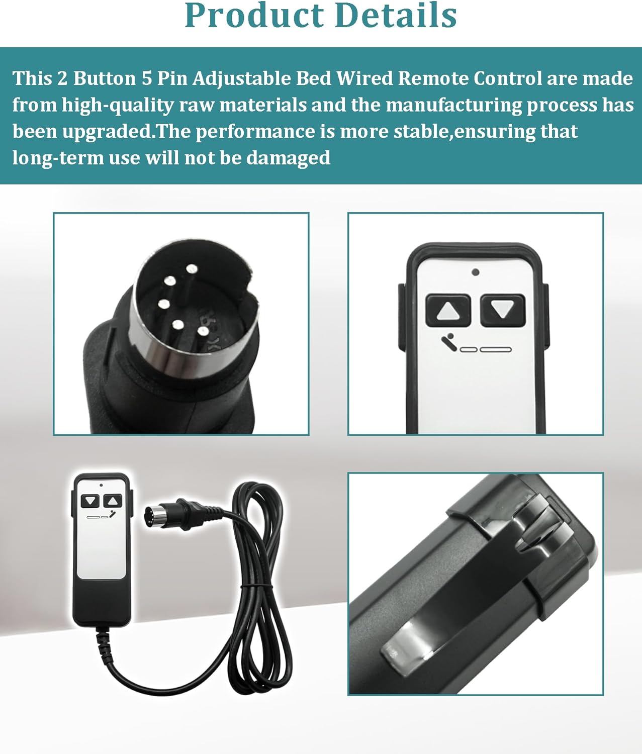 HJH5 2 Button 5 Pin Adjustable Bed Richmat Wired Remote Control Replacement Parts Fits for Matt.Firm 50 Series & Leggett and Platt Bas-X CF Wired Adjustable Bed