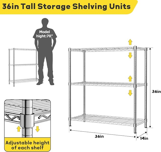 Storage Shelves, 3-Tier Adjustable Metal Industrial Utility Shelf Rack - Image 3