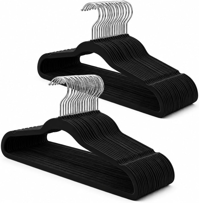 Black Velvet Hangers 100 Pack, Adult Hangers Anti-Slip Slim Space Saving Hangers with 360° Swivel Hook, 17.5 Inch Clothes Hangers for Coats,Sweater,Jackets,Dresses, Shirts, Suits & T-Shirts