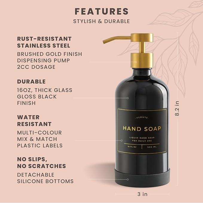16oz Glass Soap Dispenser with Stainless Steel Pump, 21 Waterproof Labels - Image 6
