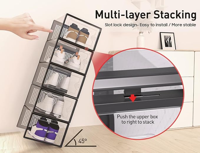 Kuject XX-Large Shoe Storage Boxes Organizers Clear Plastic Stackable 12 Pack - Image 4