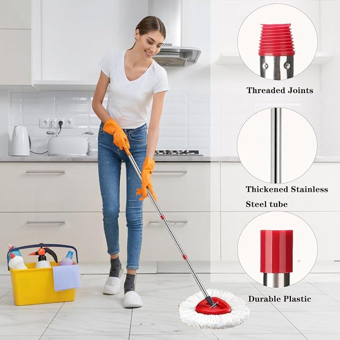 Spin Mop Replacement Handle, 4-Section 30-to-58 inch Mop Replacement Stick - Image 5