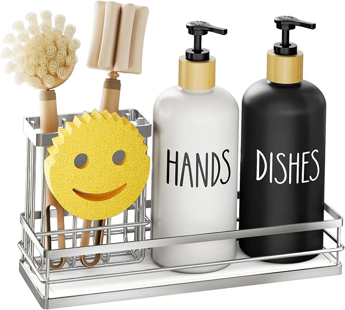 Moforoco Kitchen Dish Soap Dispenser Set, 16OZ Glass Bottle, Hand and Dish Soap - Image 8