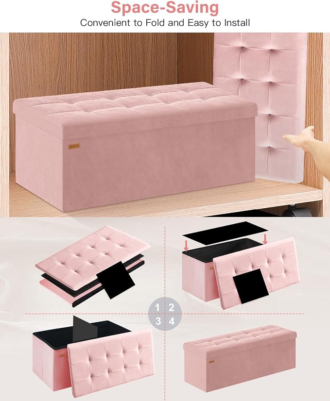 Folding Storage Ottoman, Velvet Storage Bench, Removable Divider, - Image 7