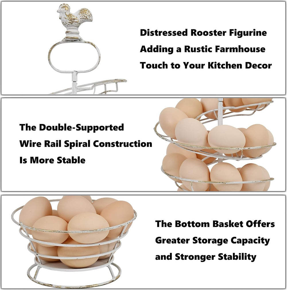 Fresh Egg Holder Countertop Vintage Metal Spiral Egg Holder with Storage Bask...